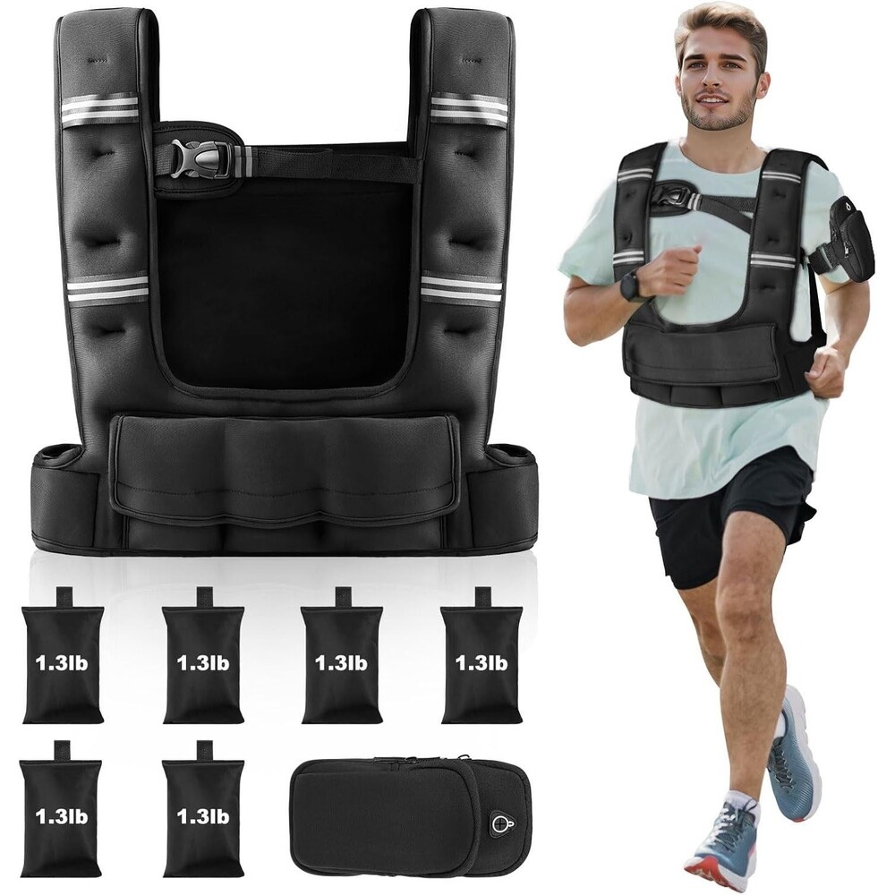 Prodigen Adjustable Weighted Vest 10–18lb w/ 6 Removable Weights Black